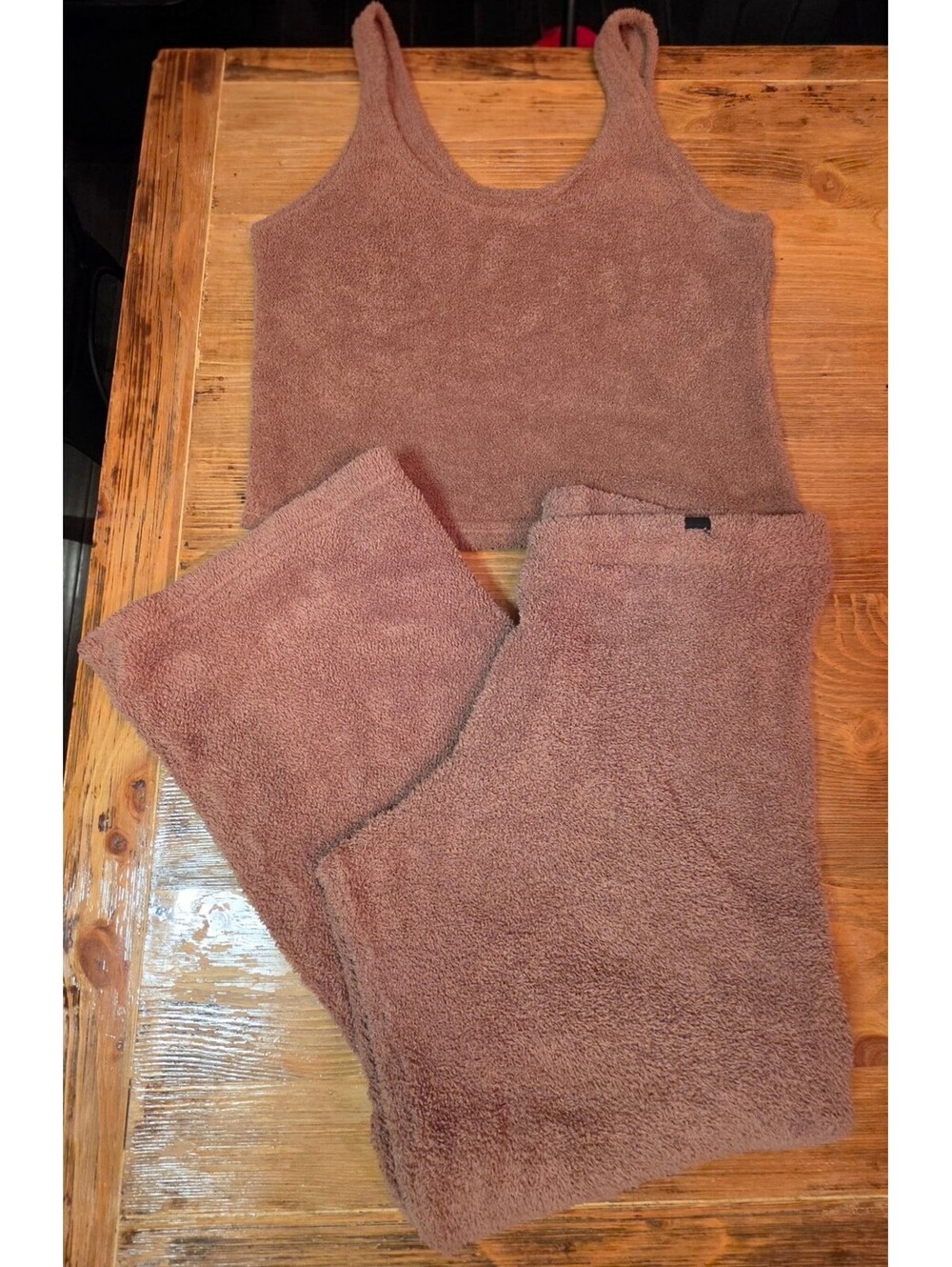 PINK Victoria's Secret Teddy Fleece Lounge Set Tank Pants L Brown Sleepwear